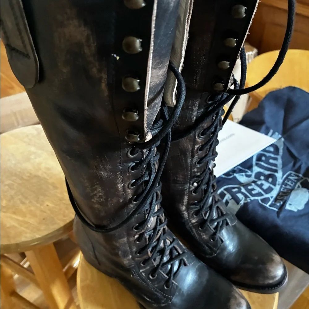NEW Freebird GRANY "distressed black" Leather Lace-Up Boots - Picture 3 of 7